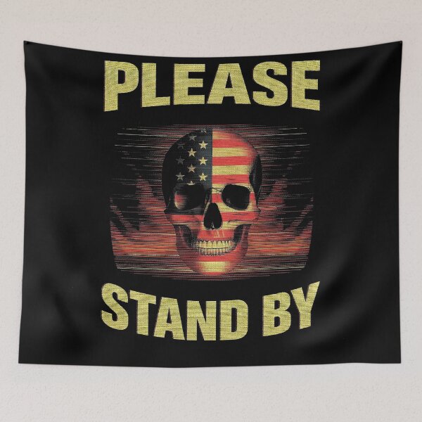 Item preview, Please Stand By – Retro VHS American Skull Flag Glitch Streetwear Design designed and sold by Dhenin Studio.