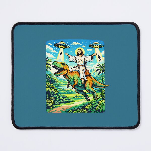 Item preview, Jesus Riding Dinosaur UFO Meme designed and sold by OliaCreate.