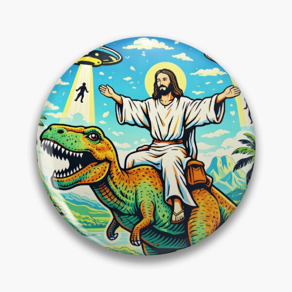 Item preview, Jesus Riding Dinosaur UFO Meme designed and sold by OliaCreate.