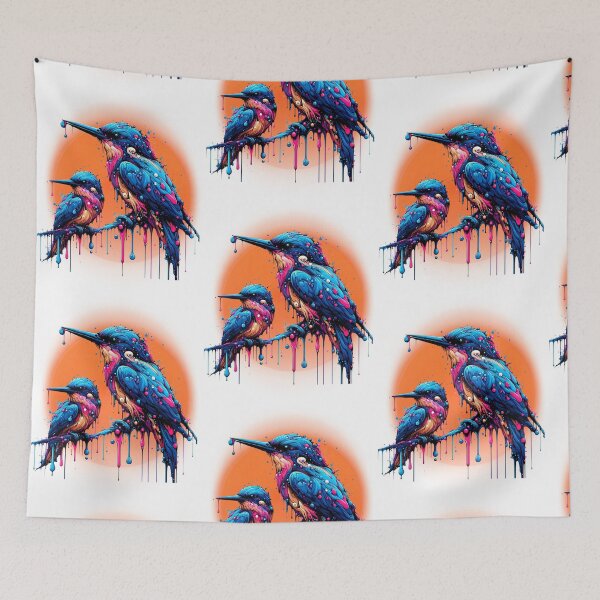 Item preview, Neon Dripping Paint Kingfisher Bird Art designed and sold by Szpaku desart .