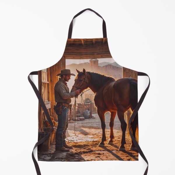 Item preview, Cowboy and Horse in Rustic Barn – Warm Western Ranch Art designed and sold by BeautifulVirtues.