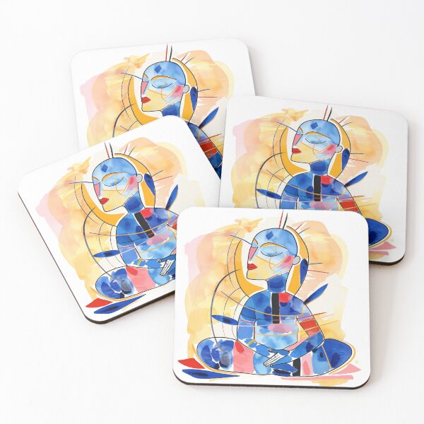 Item preview, Blue Meditating Figure Abstract Watercolor Energy Art Print designed and sold by Dao-Art.