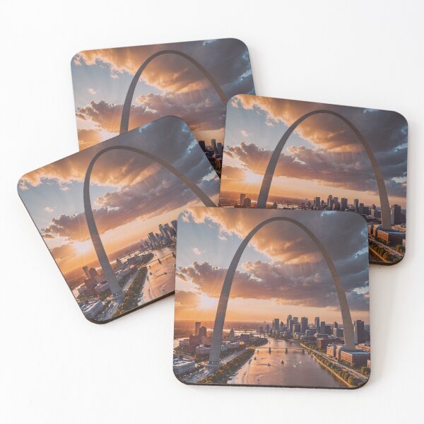Item preview,  St. Louis Gateway Arch at Sunset – Aerial Skyline River View Art designed and sold by BeautifulVirtues.