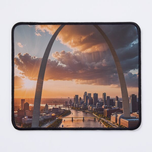 Item preview, St. Louis Gateway Arch at Sunset – Aerial Skyline River View Art designed and sold by BeautifulVirtues.