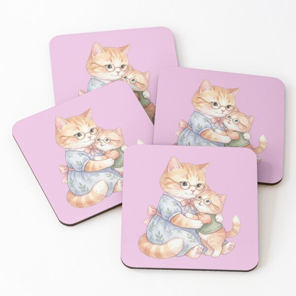 Aperçu de l'œuvre Maman Chat Chaton Câlin Art Aquarelle créée et vendue par LakituShop.