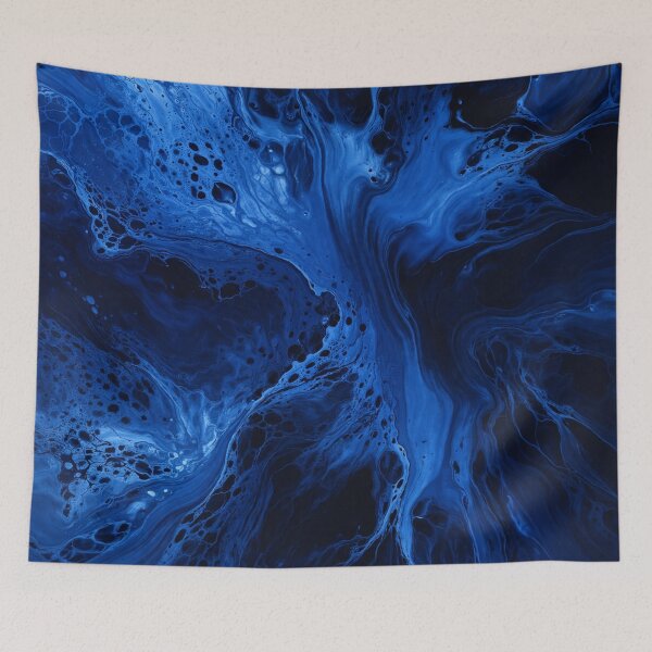 Item preview, Abstract fluid acrylic painting beep blue monochrome designed and sold by AndreBarnard.