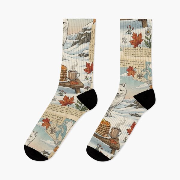 Item preview, Arctic fox in the snow with pancakes and coffee designed and sold by CoffeeinBloom.