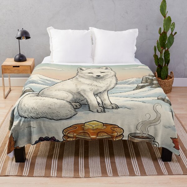Item preview, Arctic fox in the snow with pancakes and coffee designed and sold by CoffeeinBloom.