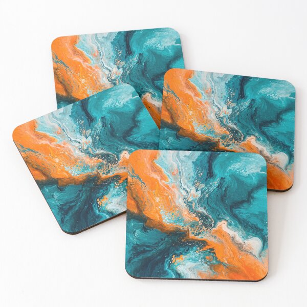Item preview, Teal & orange swirl acrylic pour designed and sold by AndreBarnard.