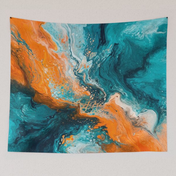 Item preview, Teal & orange swirl acrylic pour designed and sold by AndreBarnard.