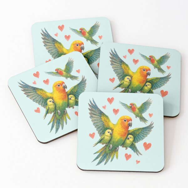 Item preview, Family of colorful parrots flying realistically and painted designed and sold by the artedivino.