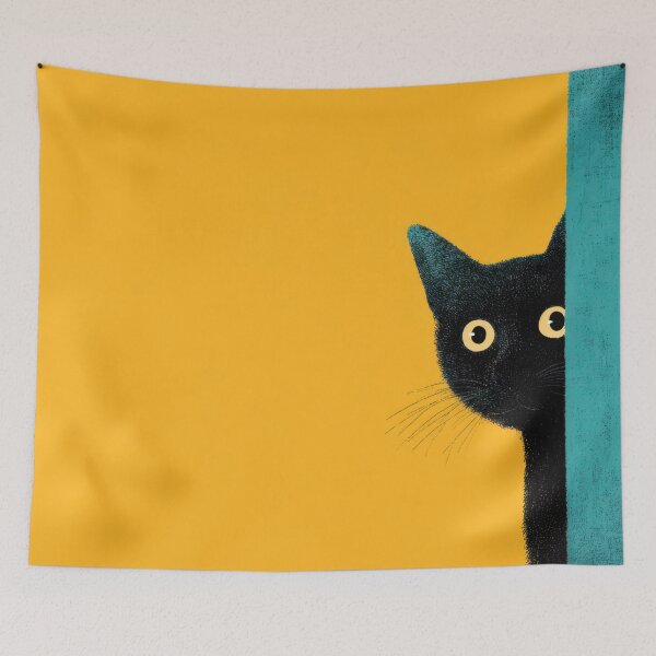 Item preview, Black cat peeking from behind wall designed and sold by anytka.