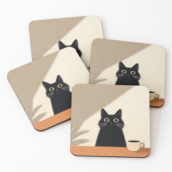 Item preview, Black cat sits by a coffee cup designed and sold by anytka.