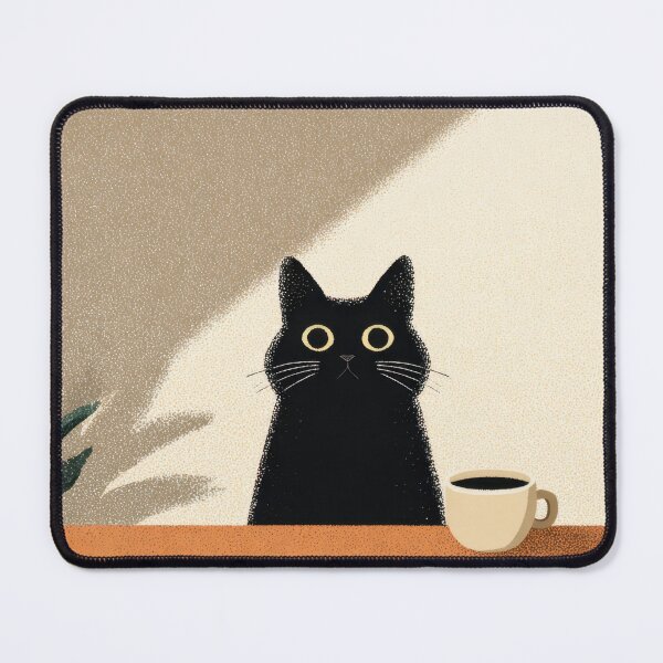 Item preview, Black cat sits by a coffee cup designed and sold by anytka.