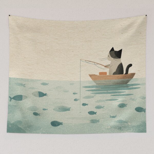 Item preview, Cat fishing in a small boat designed and sold by anytka.