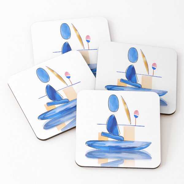Item preview, Minimalist Blue Figure Meditation Abstract Art Calm Modern Wall Print designed and sold by Dao-Art.