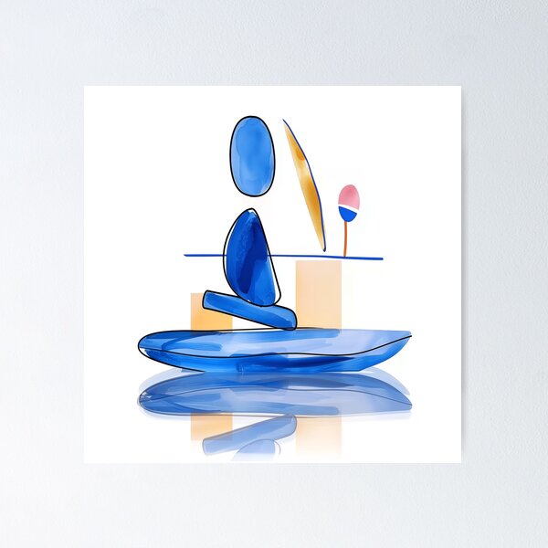 Item preview, Minimalist Blue Figure Meditation Abstract Art Calm Modern Wall Print designed and sold by Dao-Art.