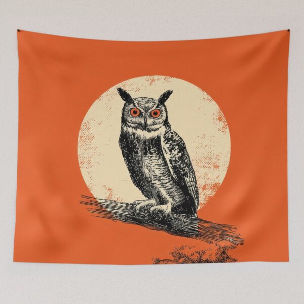 Item preview, Owl sits on a branch under a moon designed and sold by anytka.