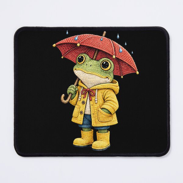 Item preview, Cute Frog with Umbrella – Kawaii Rainy Day Frog in Yellow Raincoat designed and sold by ColorSplash123.