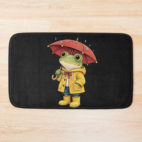 Item preview, Cute Frog with Umbrella – Kawaii Rainy Day Frog in Yellow Raincoat designed and sold by ColorSplash123.