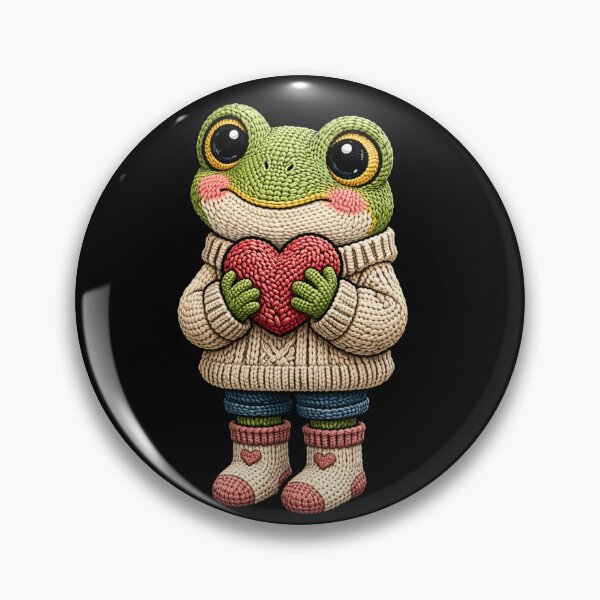Item preview, Cute Frog Holding Heart – Kawaii Romantic Frog Embroidery Style designed and sold by ColorSplash123.