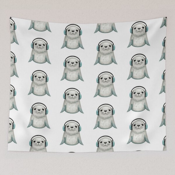 Item preview, Harbor Seal with Headphones On designed and sold by LoveQuoter.
