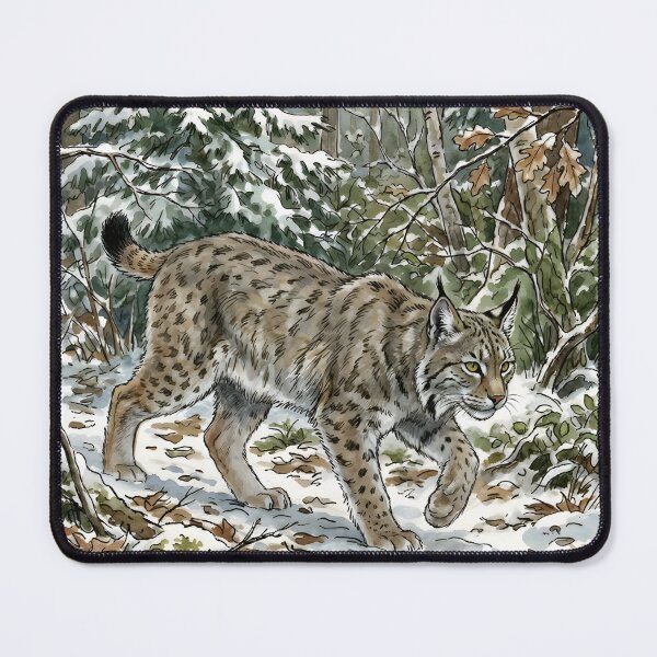 Item preview, Eurasian Lynx - Snowy Forest Wildlife Illustration designed and sold by RubisLeaf.