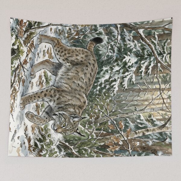 Item preview, Eurasian Lynx - Snowy Forest Wildlife Illustration designed and sold by RubisLeaf.