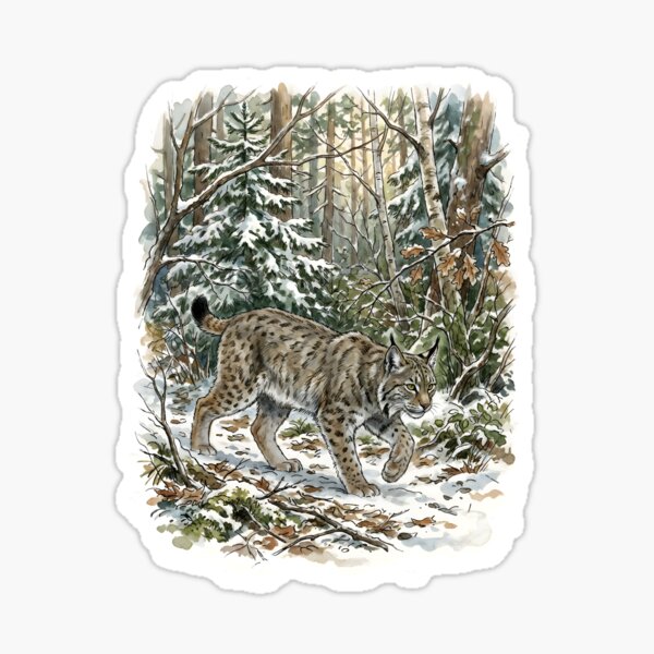 Item preview, Eurasian Lynx - Snowy Forest Wildlife Illustration designed and sold by RubisLeaf.