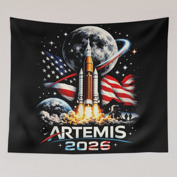 Item preview, Artemis 2026 American Flag Rocket Launch Moon Mission Patriot Space Art designed and sold by DaphoLatara.