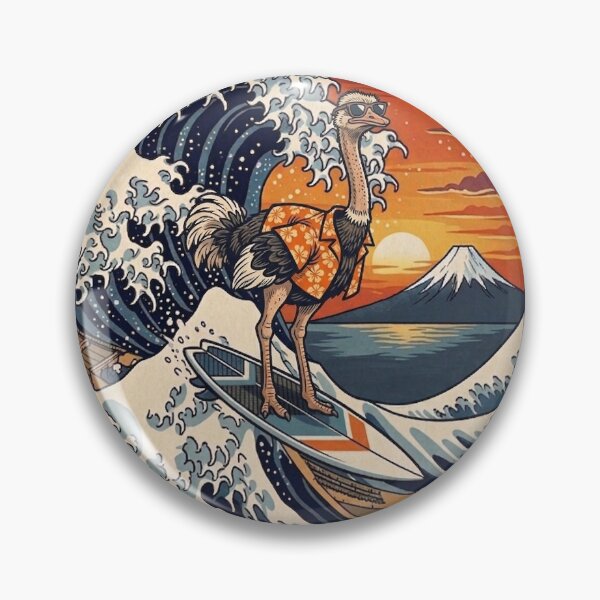 Item preview, Funny Ostrich Surfer Kanagawa Wave Japanese Sunset Vintage Boys Girls Kids designed and sold by FurryHavenPH.
