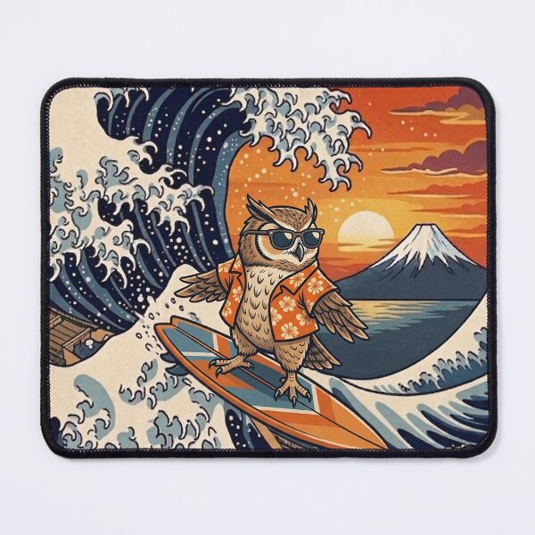 Item preview, Funny Owl Surfer Kanagawa Wave Japanese Sunset Vintage Boys Girls Kids designed and sold by FurryHavenPH.