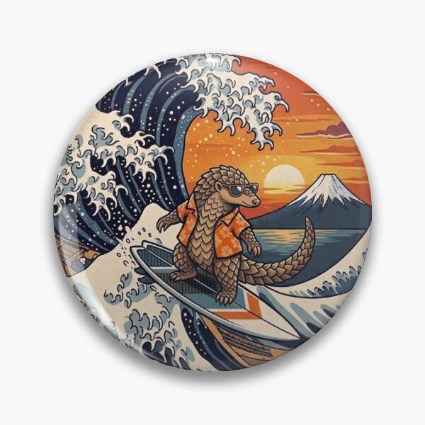 Item preview, Funny Pangolin Surfer Kanagawa Wave Japanese Sunset Vintage Boys Girls Kids designed and sold by FurryHavenPH.