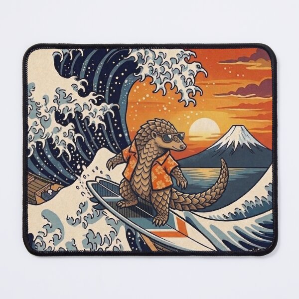 Item preview, Funny Pangolin Surfer Kanagawa Wave Japanese Sunset Vintage Boys Girls Kids designed and sold by FurryHavenPH.