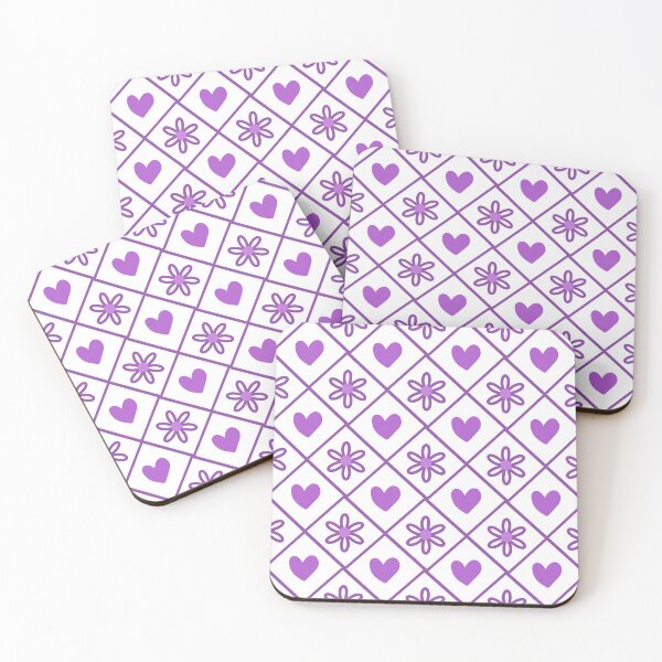 Item preview, Retro Purple Daisy and Heart Diamond Lattice Pattern designed and sold by Artsy Corner.