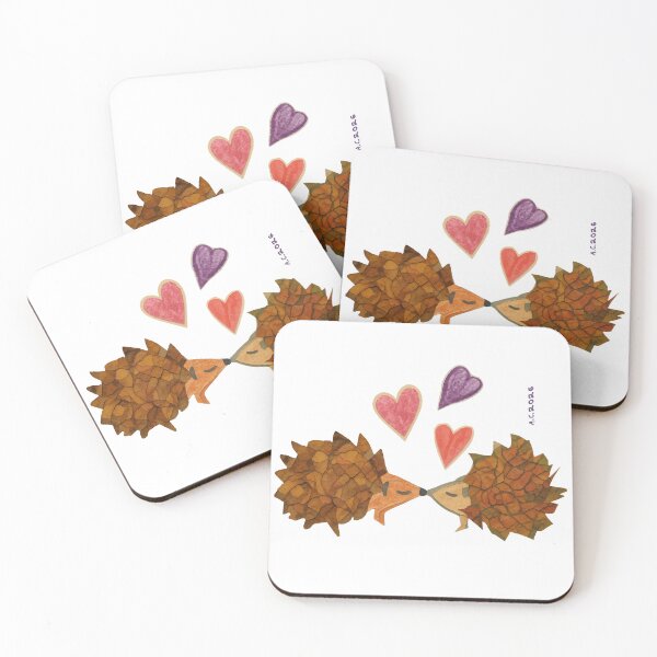 Item preview, Hedgehogs Love on turquoise background, valentine's day art and anniversaries, blue designed and sold by creativegoldenleaf.