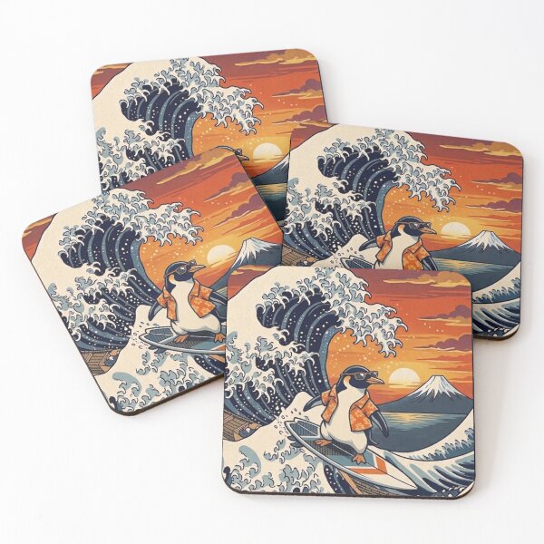 Item preview, Funny Penguin Surfer Kanagawa Wave Japanese Sunset Vintage Boys Girls Kids designed and sold by FurryHavenPH.