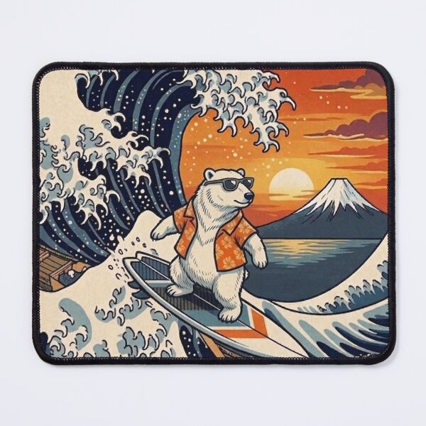 Item preview, Funny Polar Bear Surfer Kanagawa Wave Japanese Sunset Vintage Boys Girls Kids designed and sold by FurryHavenPH.