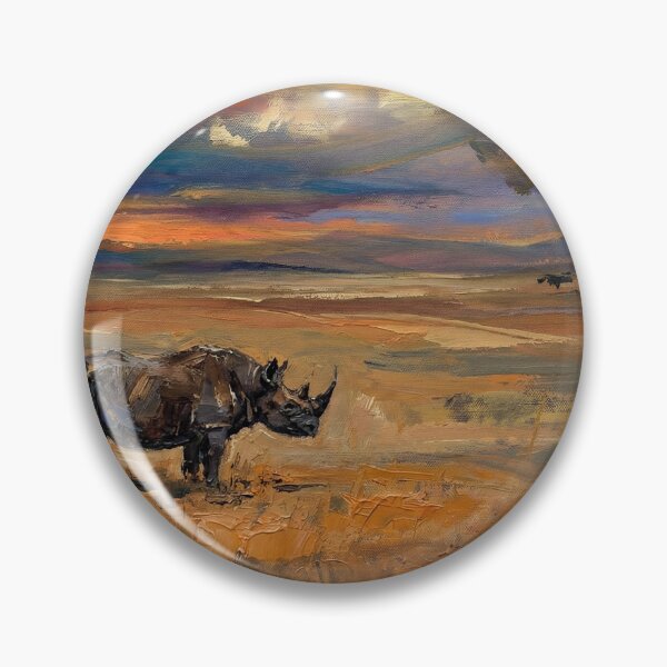Artikelvorschau, Stimmungsvolles Nashorn in der Savanne bei Sonnenuntergang – Landschaftsgemälde entworfen und verkauft von Meteor Destroyer.