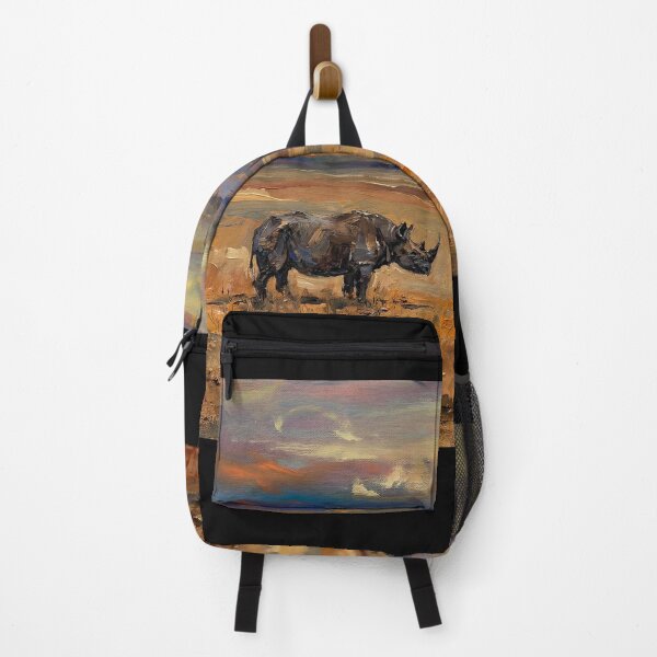 Item preview, Moody Rhino in Savannah Sunset Landscape Painting designed and sold by Meteor Destroyer.