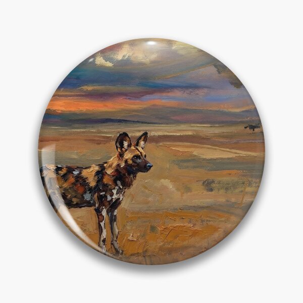 Item preview, African Wild Dog in Savannah Sunset Wildlife Painting designed and sold by Meteor Destroyer.