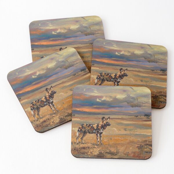 Item preview, African Wild Dog in Savannah Sunset Wildlife Painting designed and sold by Meteor Destroyer.