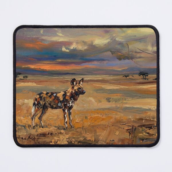 Item preview, African Wild Dog in Savannah Sunset Wildlife Painting designed and sold by Meteor Destroyer.