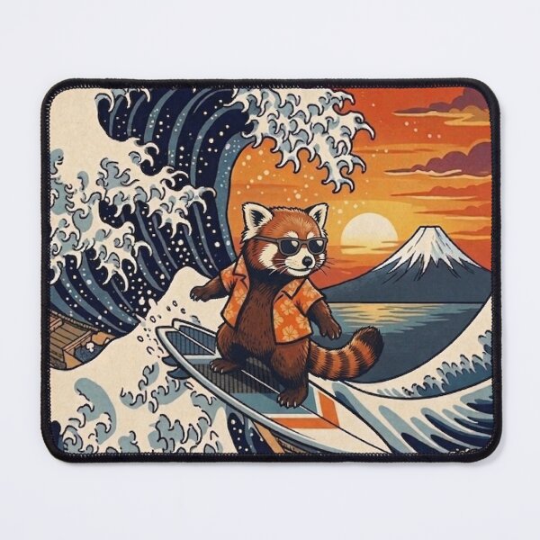Item preview, Funny Red Panda Surfer Kanagawa Wave Japanese Sunset Vintage Boys Girls Kids designed and sold by FurryHavenPH.