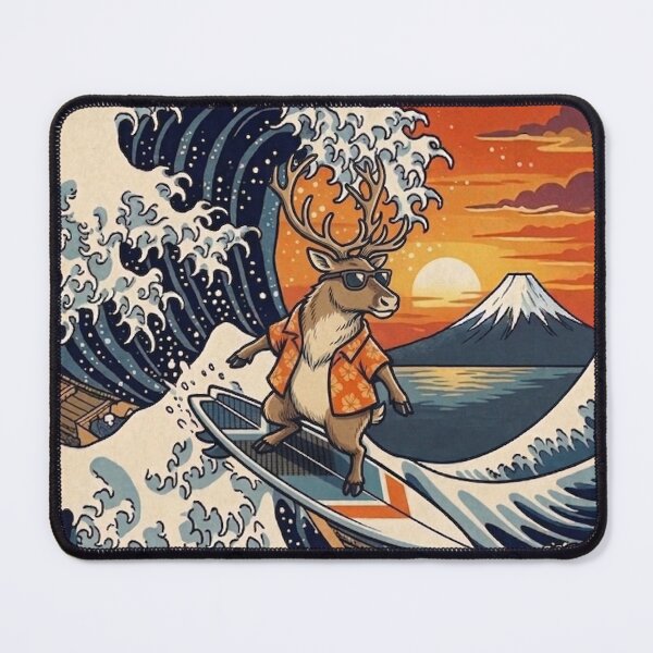 Item preview, Funny Reindeer Surfer Kanagawa Wave Japanese Sunset Vintage Boys Girls Kids designed and sold by FurryHavenPH.