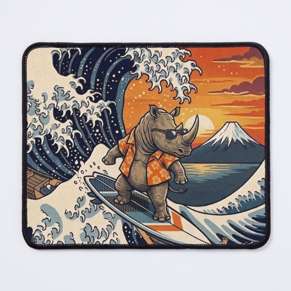 Item preview, Funny Rhinoceros Surfer Kanagawa Wave Japanese Sunset Vintage Boys Girls Kids designed and sold by FurryHavenPH.