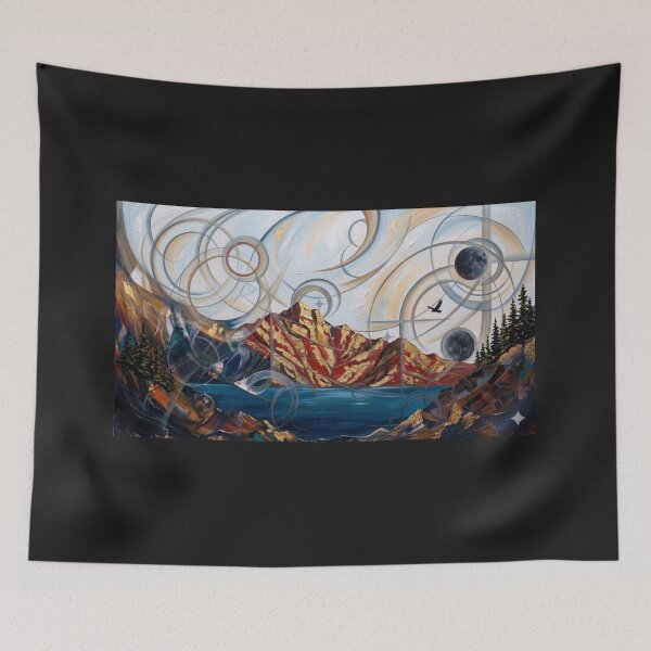 Item preview, Abstract Mountain Landscape with Geometric Circles and Lake designed and sold by Meteor Destroyer.