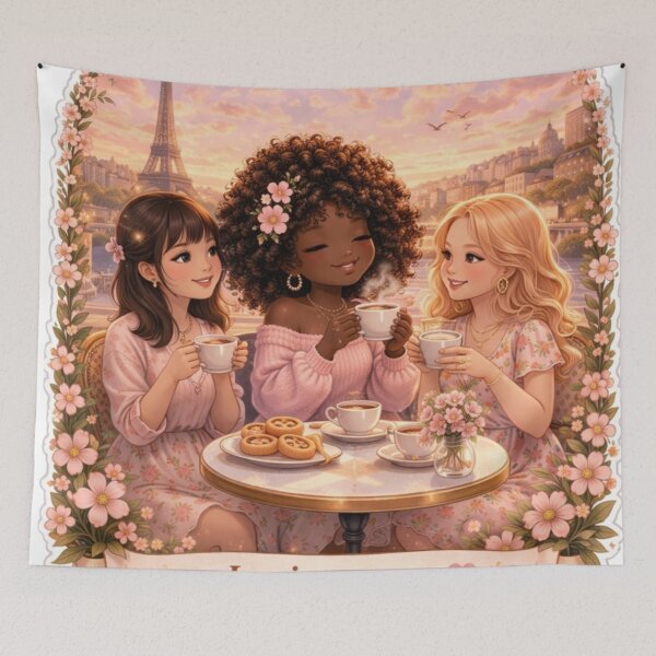 Item preview, La Vie En Rose Paris Café Aesthetic Sticker | Cute Best Friends Coffee Moment | Soft Girl Lifestyle Illustration designed and sold by PrincSaraStudio.