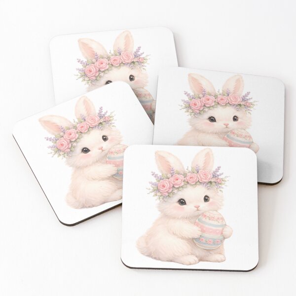 Item preview, Lindo conejito de Pascua acuarela corona floral conejito pastel sosteniendo un huevo Kawaii pegatina de conejito lindo de primavera designed and sold by Art-Selling.