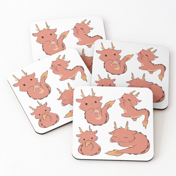 Item preview, 4 adorable orange baby dragons - cozy mythical forest dragons playing & sleeping designed and sold by aziza-doodles.